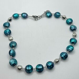 ANTICA Murrina Frida Metallic Blue Green Murano Glass Necklace 17” + 2”